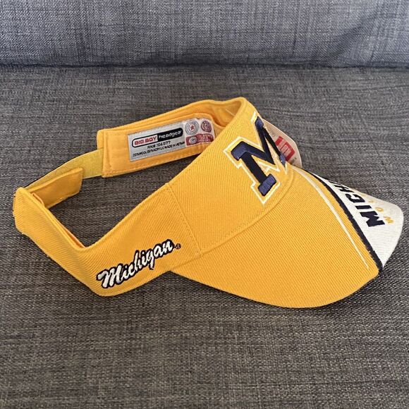 Michigan Wolverines Big Boy Adult Visor Hat Outdoor Cap Blue Yellow Letter Logo - Picture 2 of 5